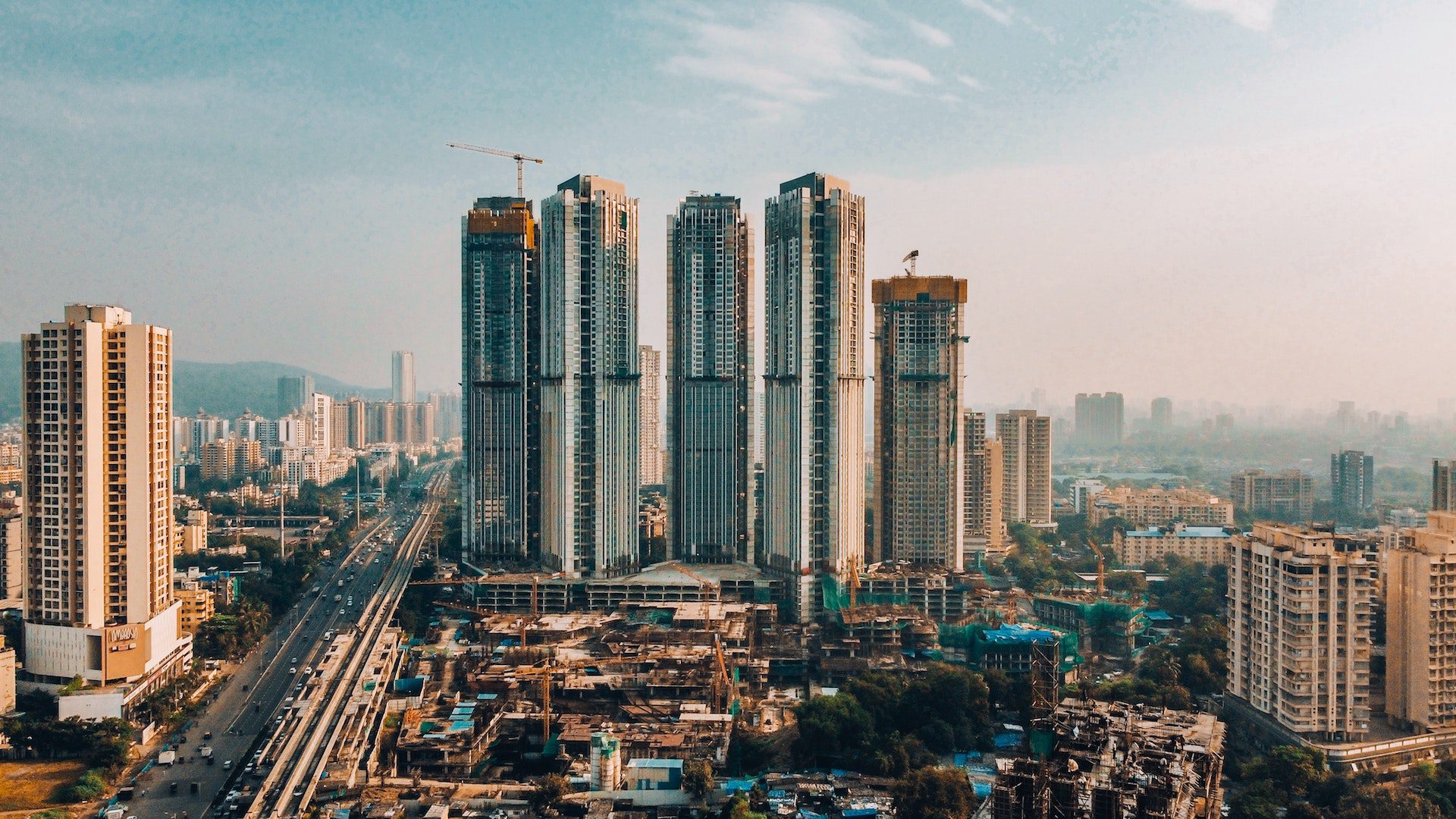 High rise buildings and a street in a city.