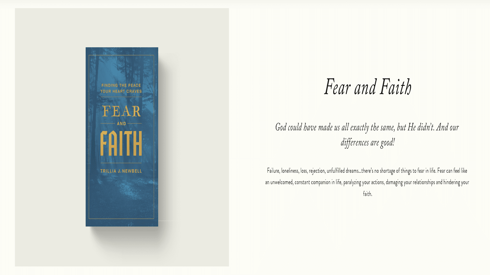 A picture of a webpage for the book titled "Fear and Faith"