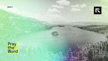 A lake surrounded by pine trees and a small island.