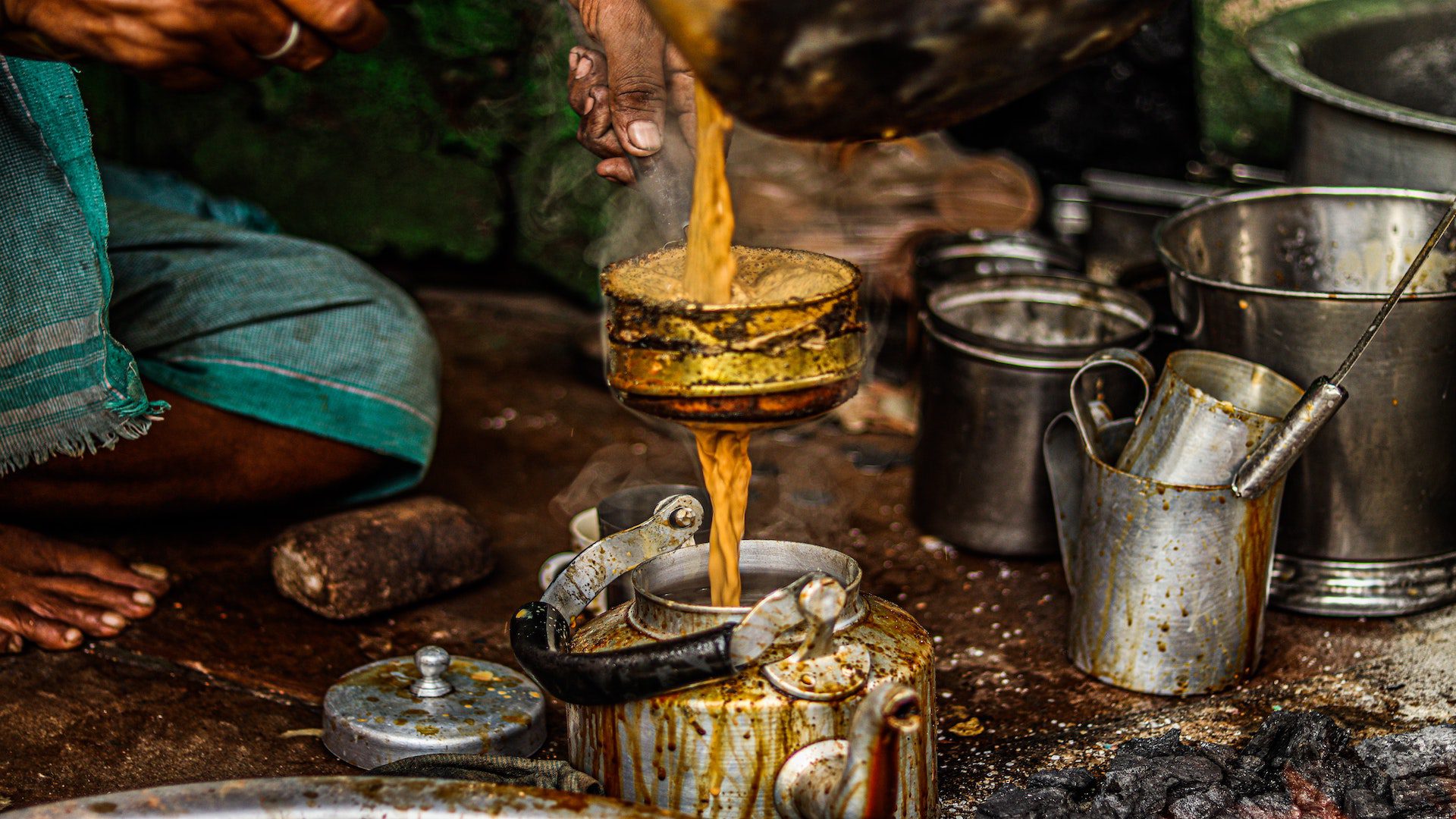 Chai tea being made in the streets of India.