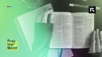 A woman sits and reads her Bible.