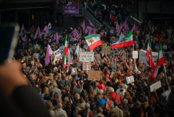 Iranians gather in Sweden to protest.
