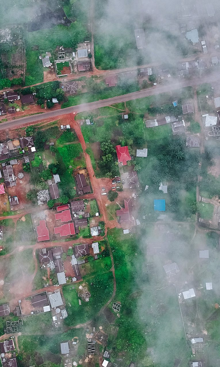 aerial view of foggy city