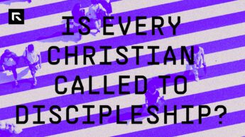 A picture made purple of a group of people crossing a cross-walk with the text "Is Every Christian Called To Discipleship?"