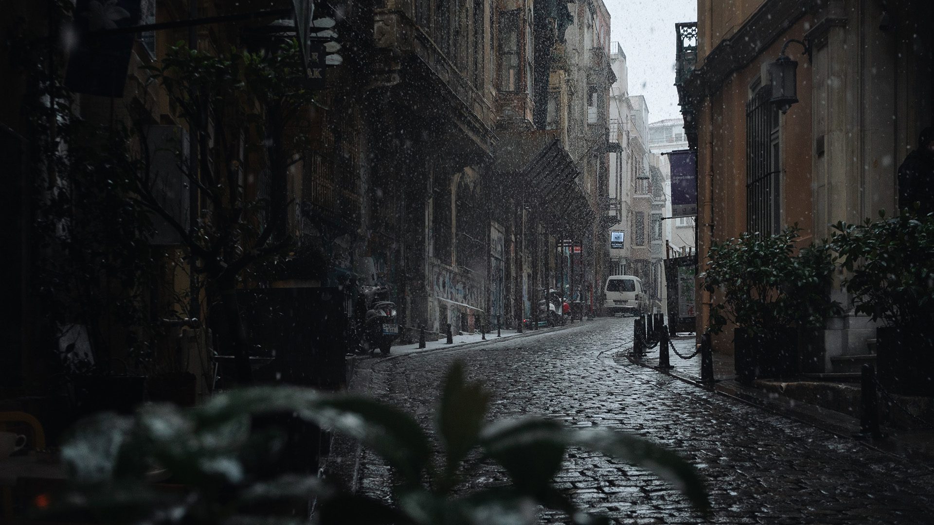 wet street during a rainy day