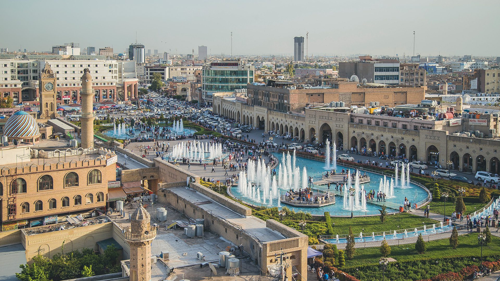 aerial view of the city of the Erbil Bazzar City Center in Kurdistan, Iraq