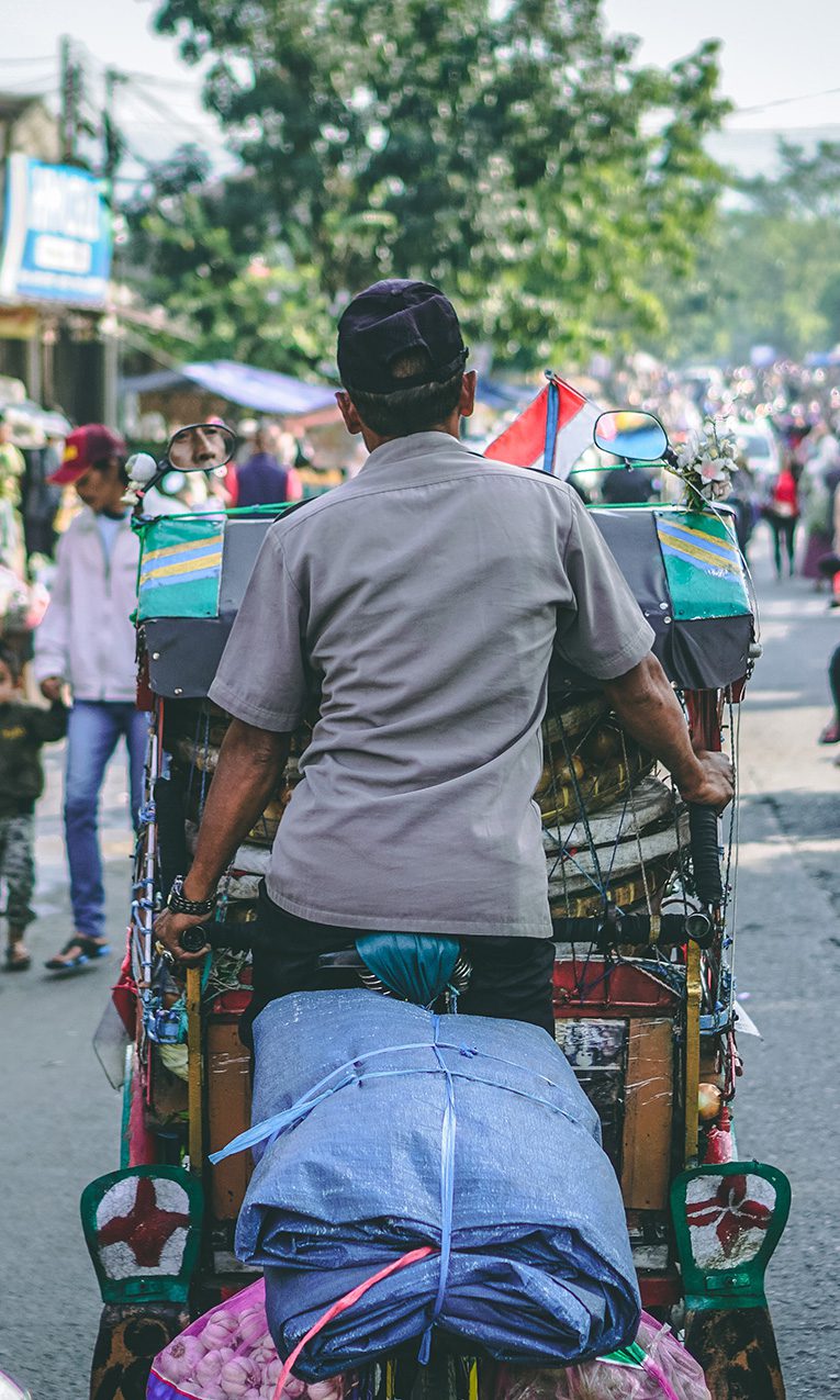 man pedaling a wagon