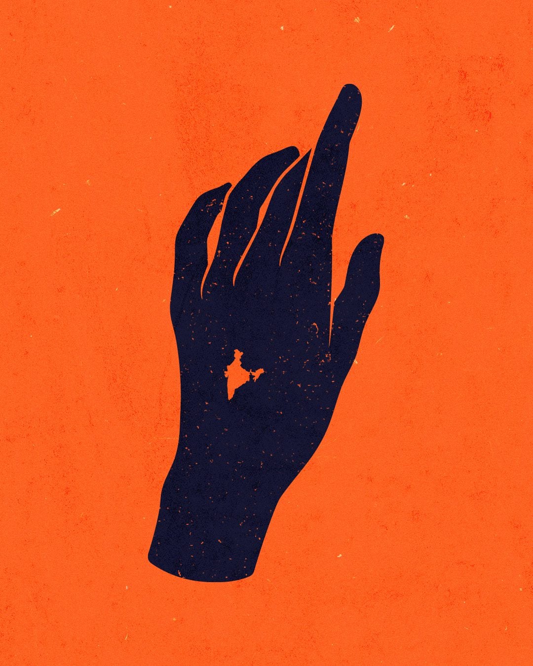 creative design of the silhouette hand with an imprint of the map of the map of India between knuckles and wrist