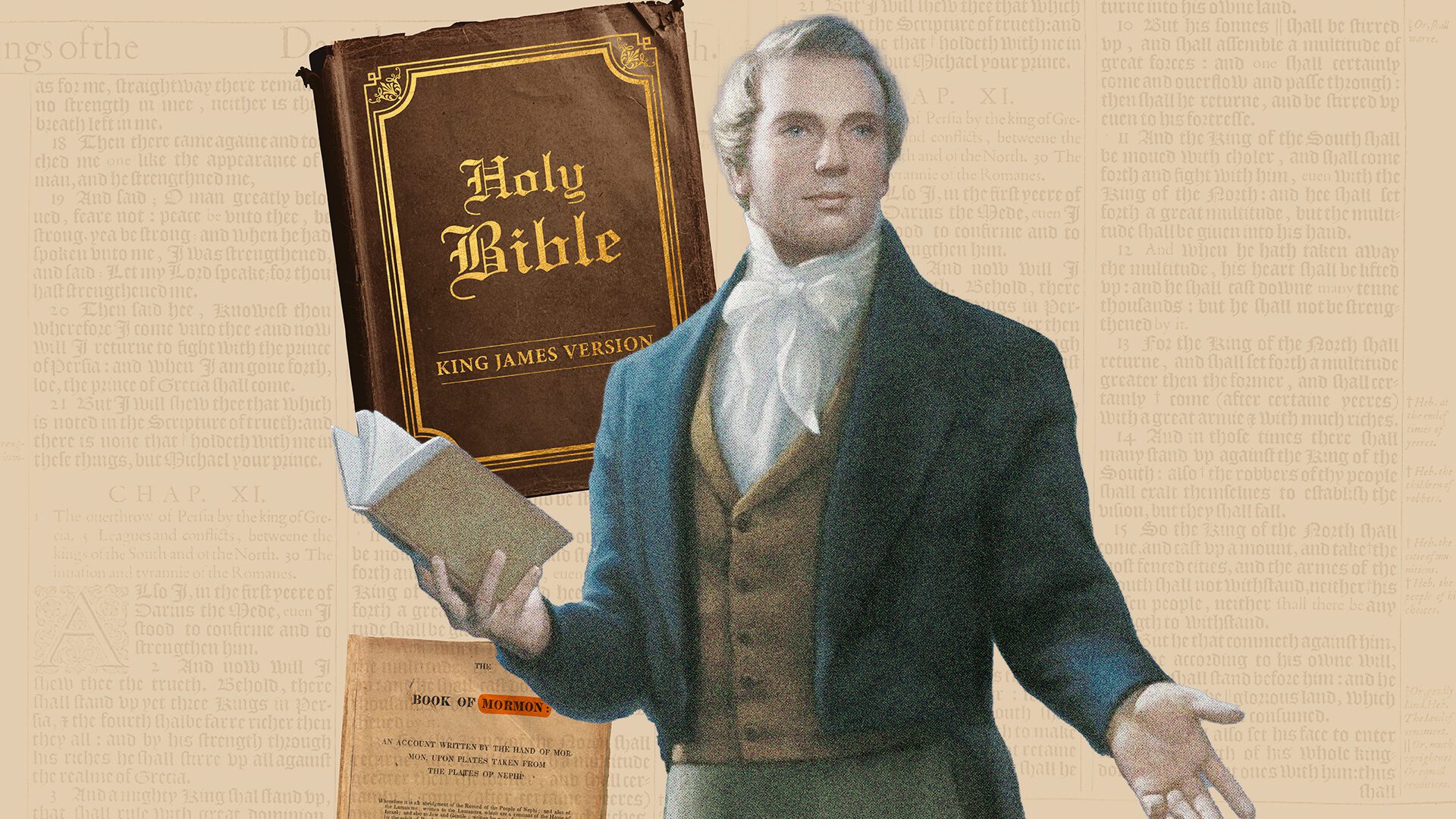 image of Joseph Smith reading with an open book in his hands