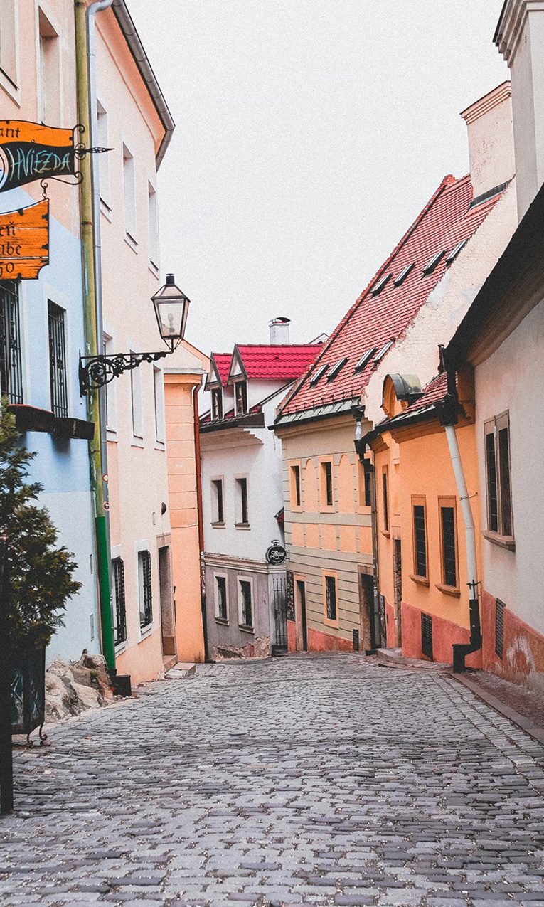 a narrow street in Bratislava, Slovakia