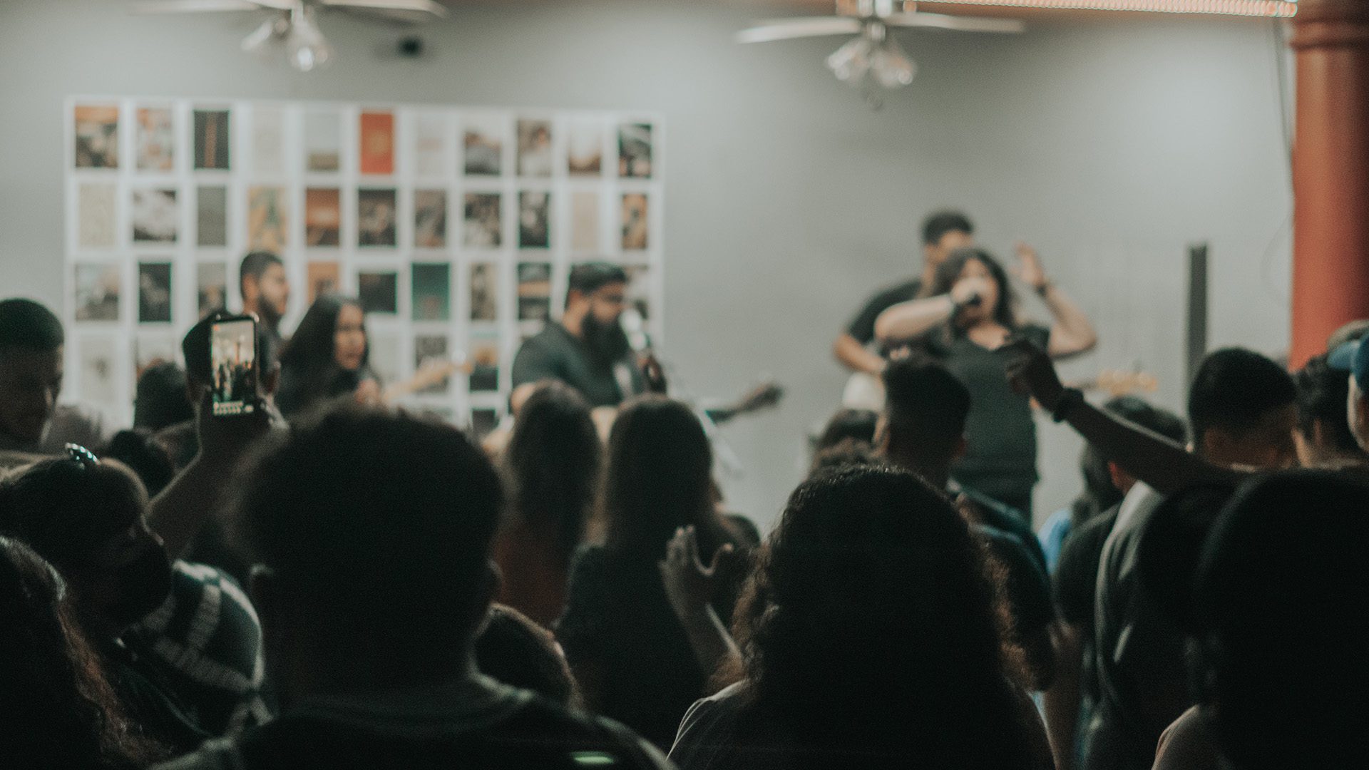 band leading a church in worship