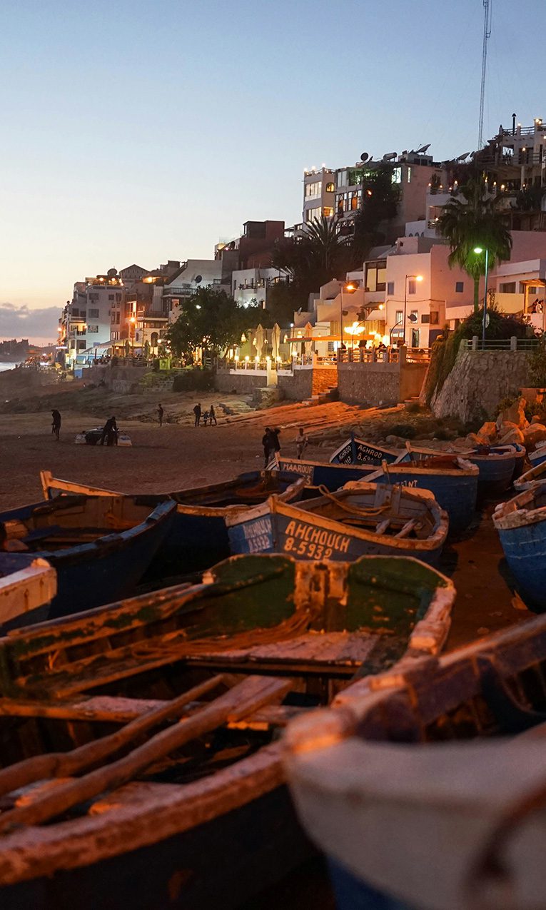 boats in boats in Taghazout Beach, Morocco