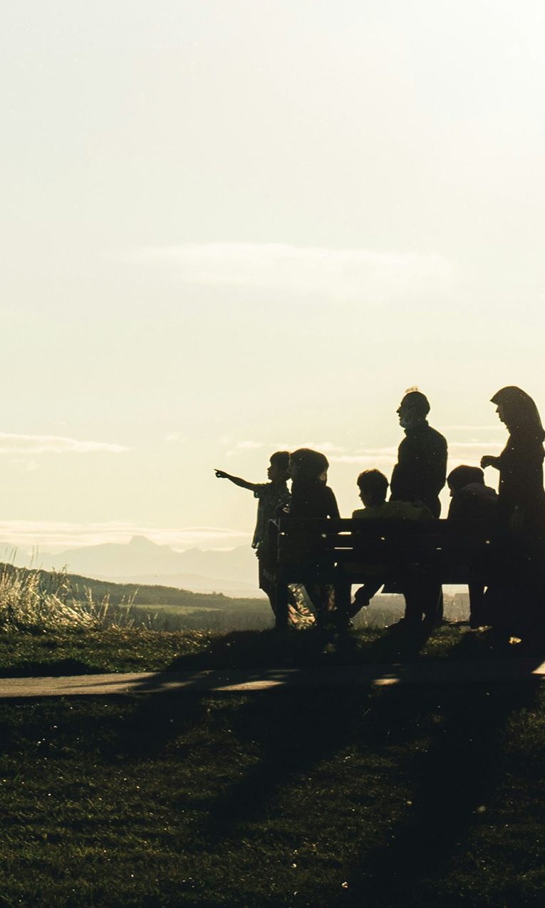 silhouette of a family on a trip