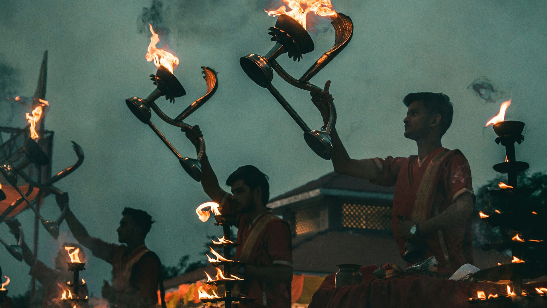 group of men during traditional hindu celebration