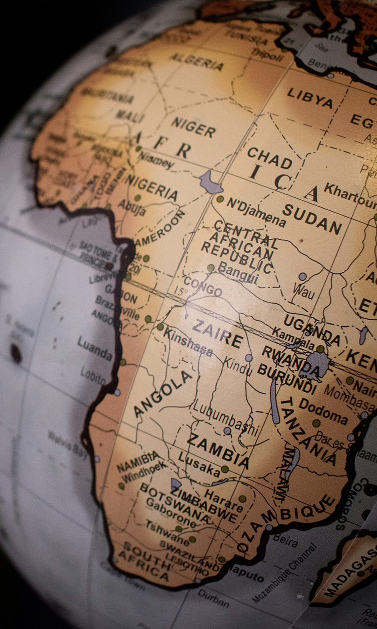 a map of Africa on a globe map