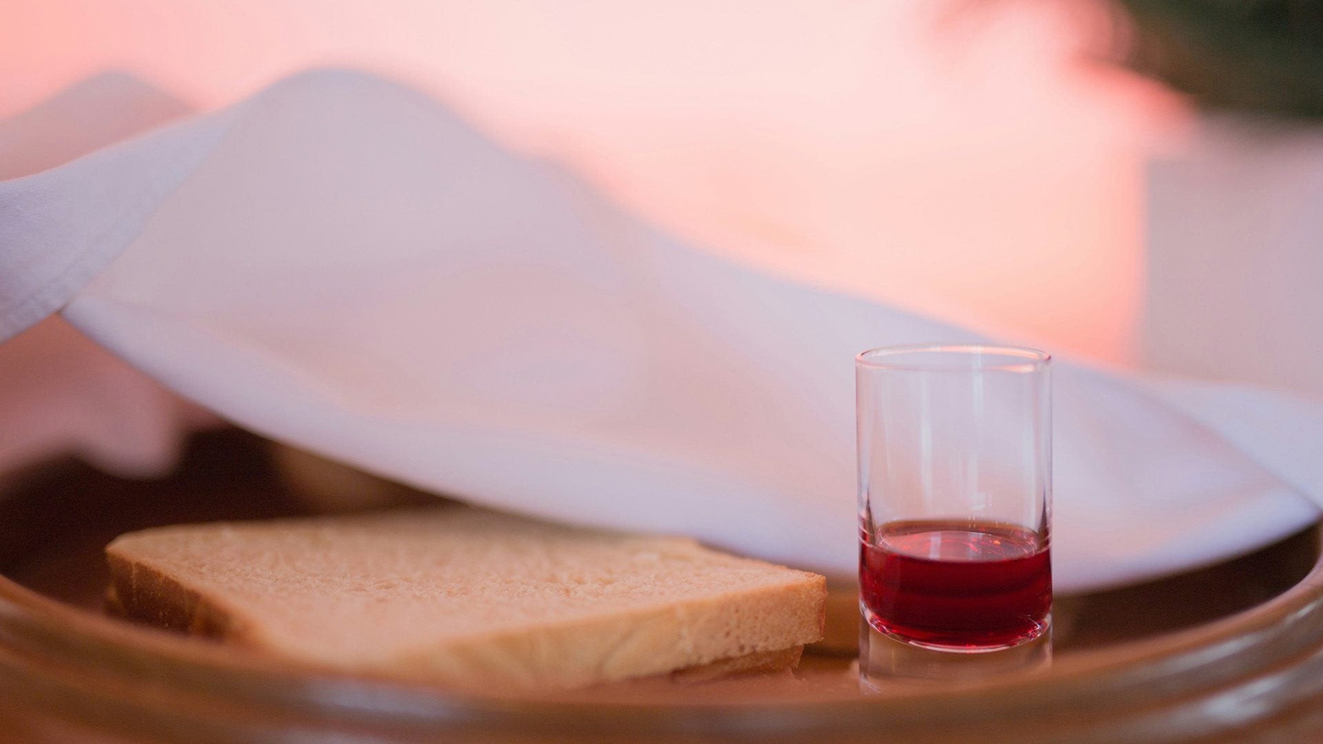 bread and wine set at the Lord's Table