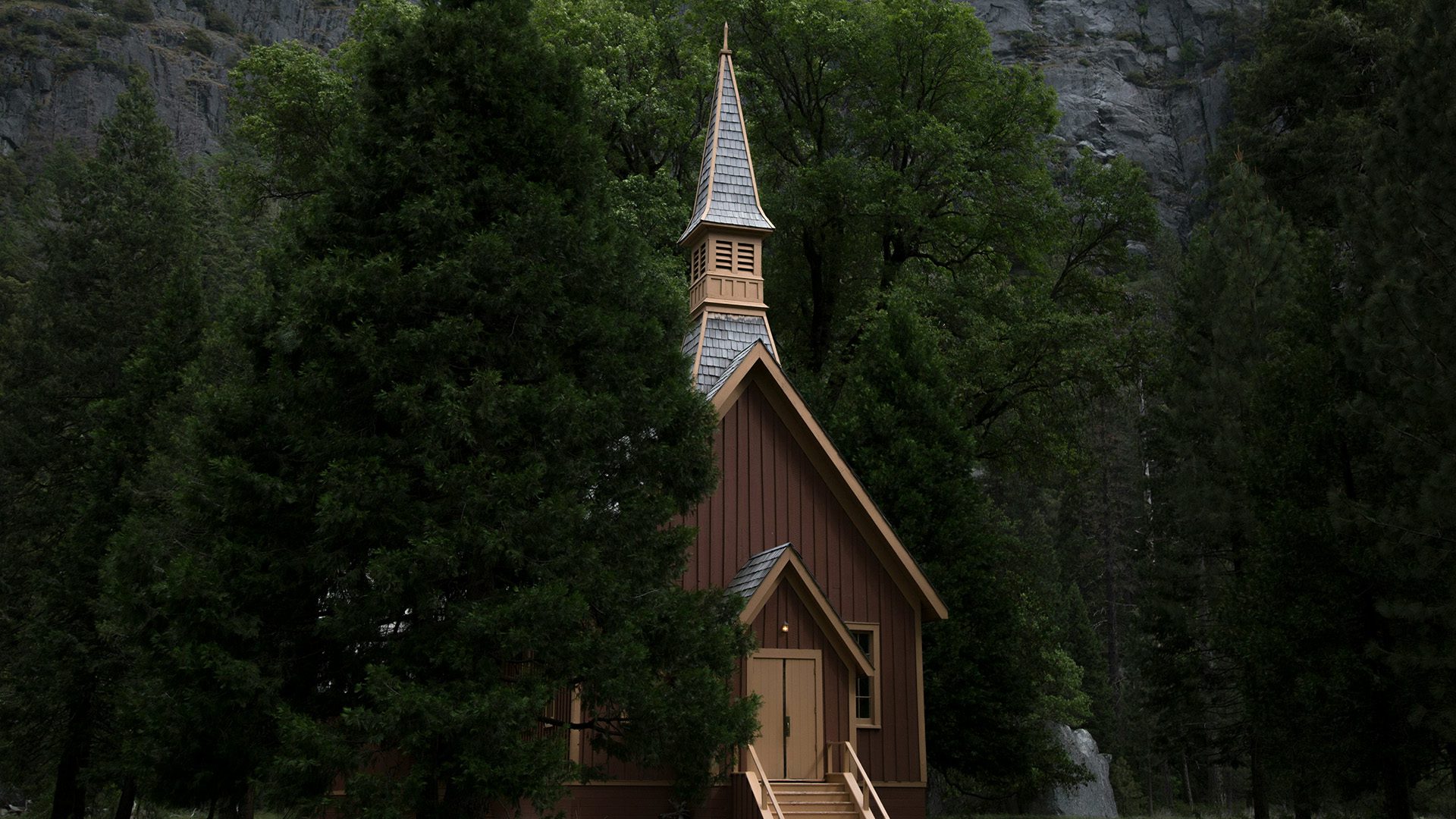 a small church near the forest