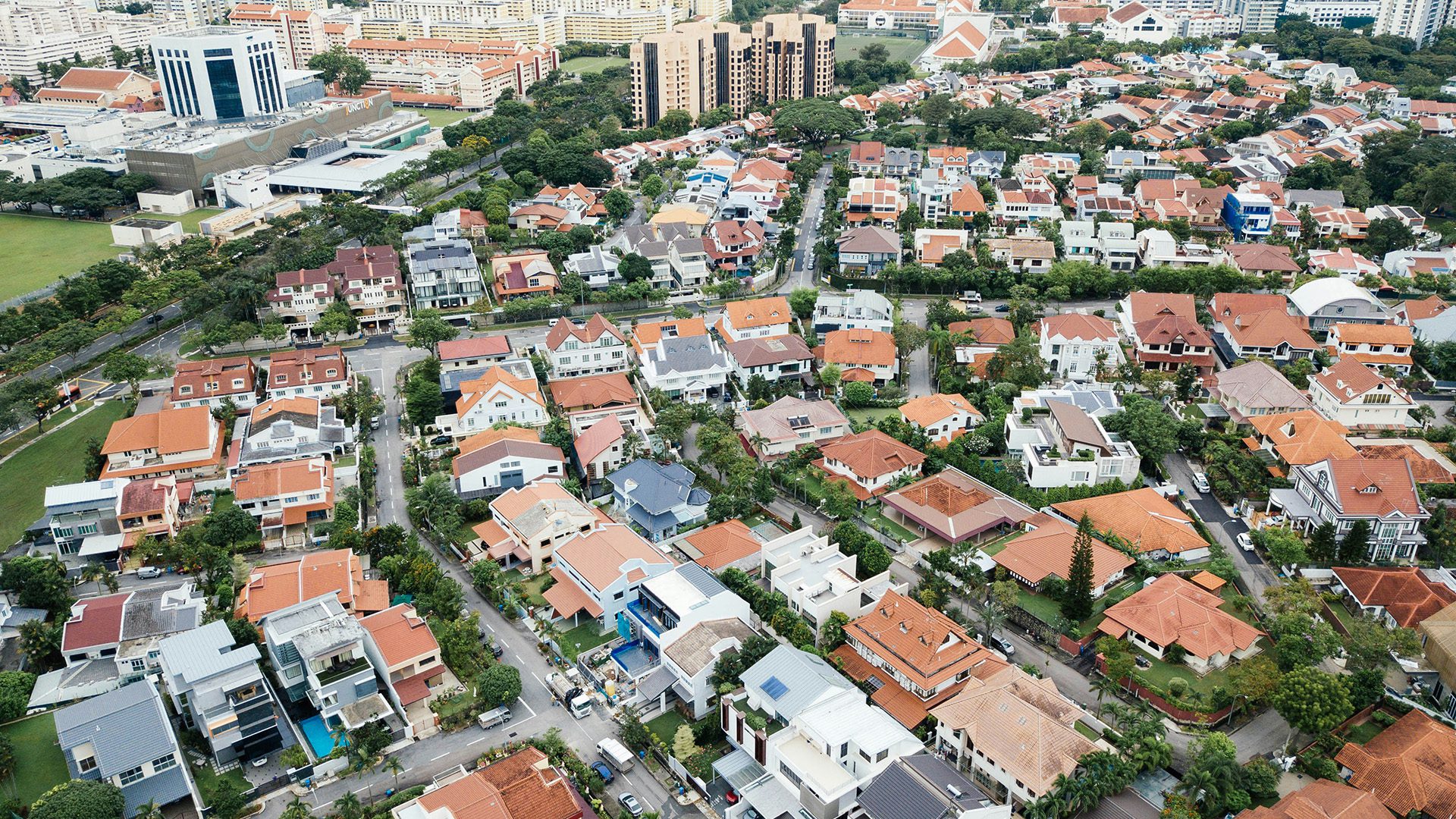 an aerial view of a neighborhood