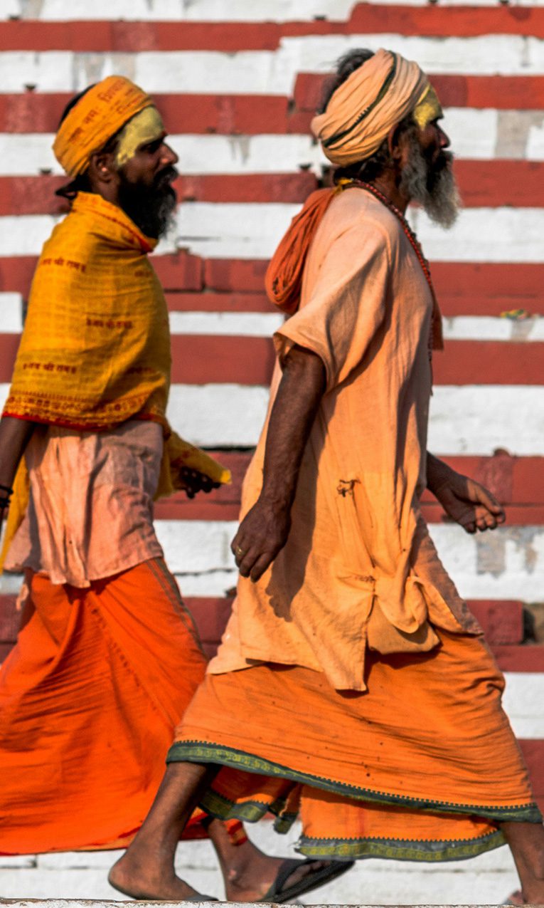 two Hindu men in traditional religious attire