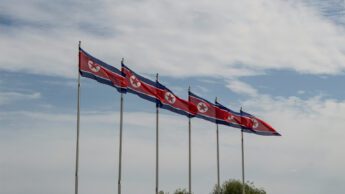 North Korean flags.