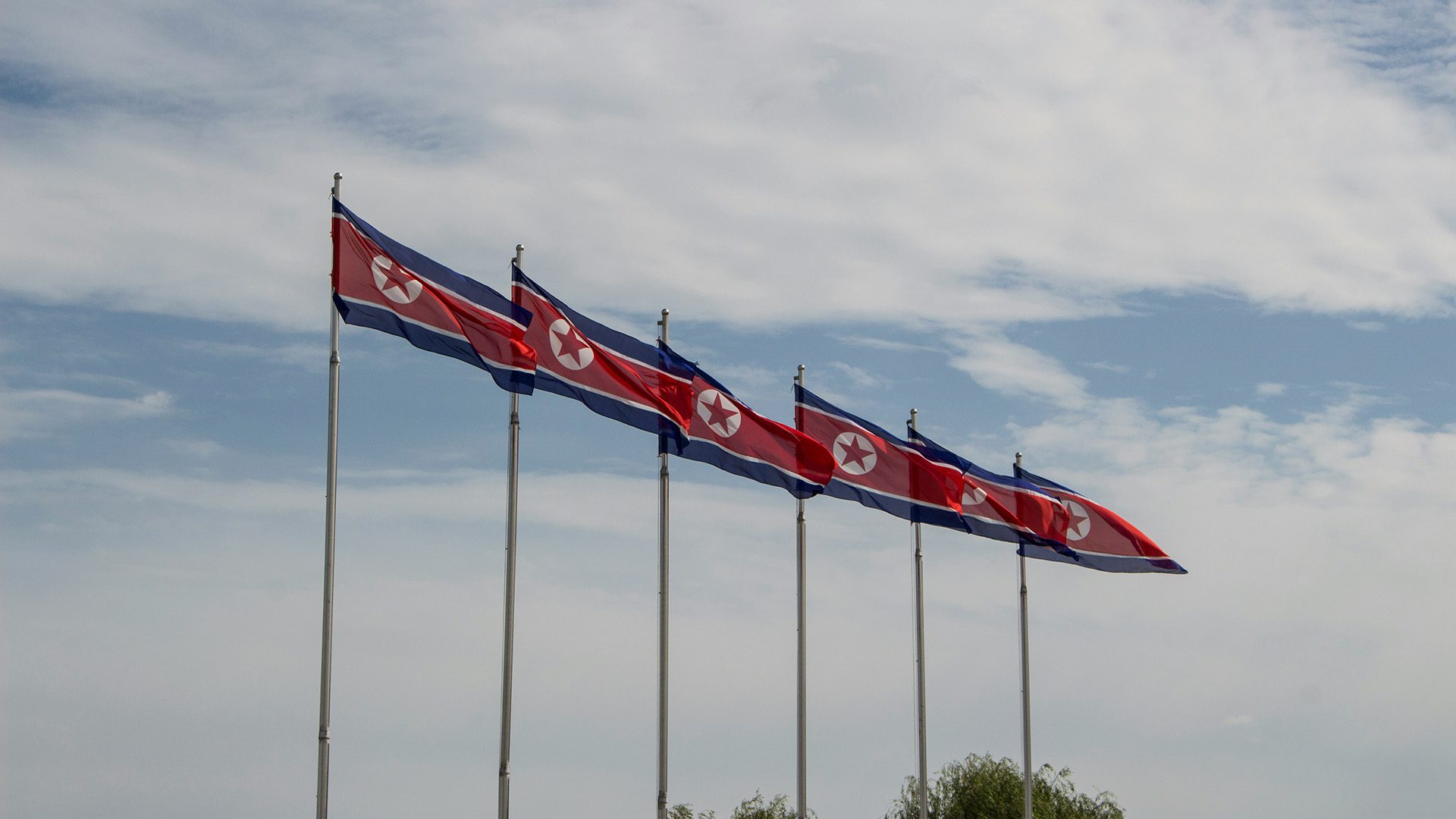 North Korean flags.
