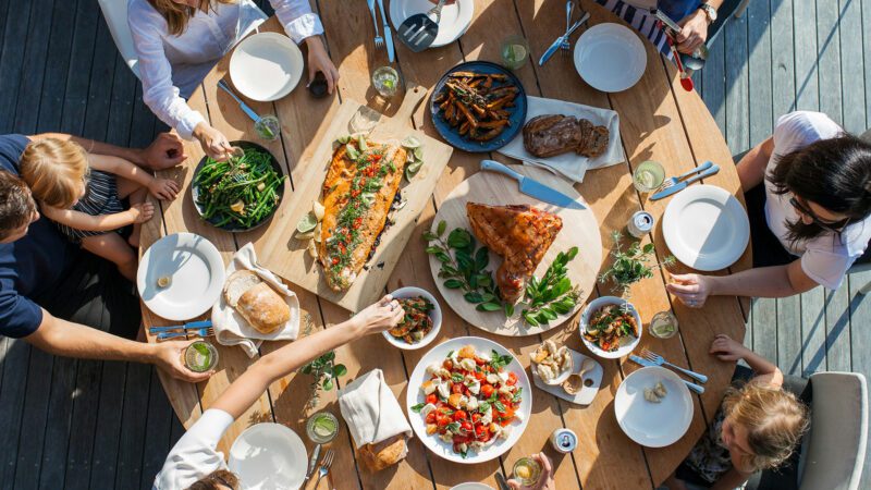 A Thanksgiving meal table.