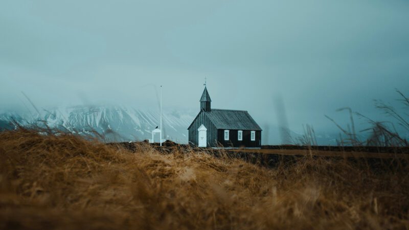 A church on a prairie.