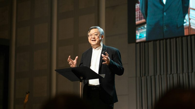 A pastor preaching to his congregation.