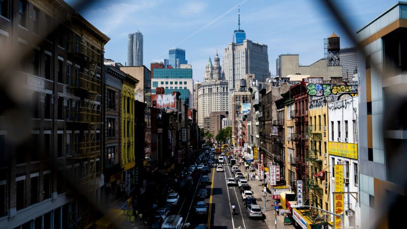 A busy city street.
