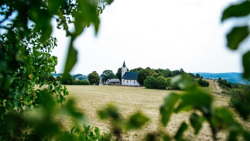 A church on a field.